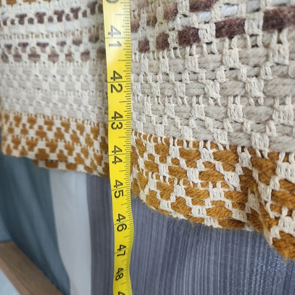 Vintage Woven Striped Throw Blanket Mustard Cream Brown Boho Earthy Fringe 45x56